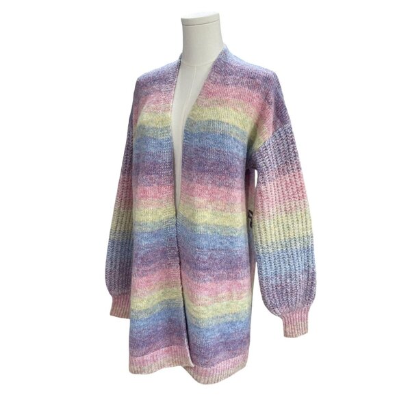 Laurie Felt Pastel Rainbow Cardigan S Soft Knit Open Front Cozy Boho Coquette - Picture 7 of 10